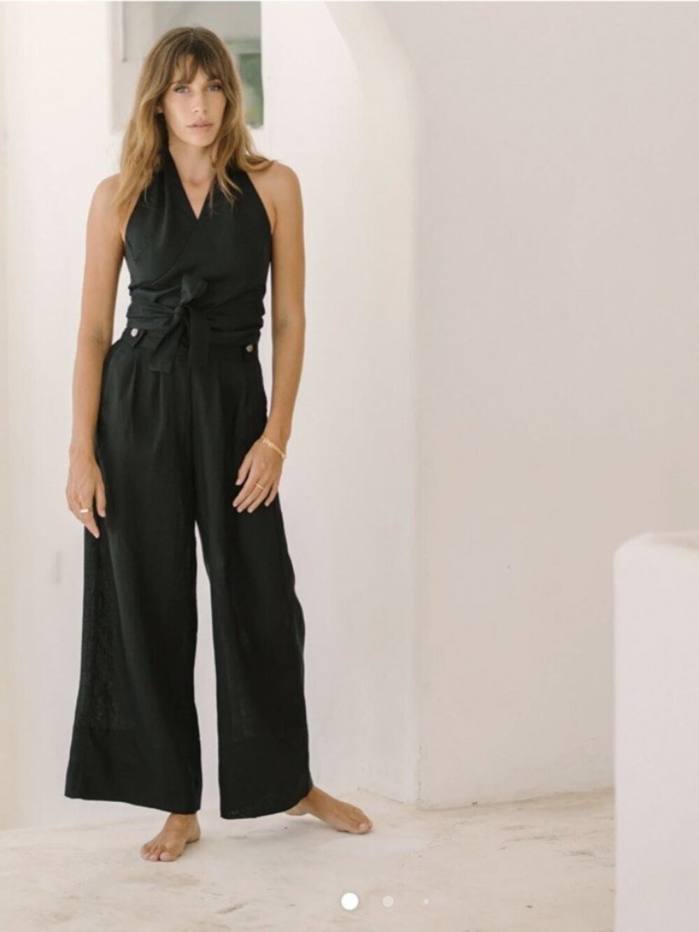 Free the Label Women's Monaco Wide Leg Linen Pants in Black Size M Resortwear
